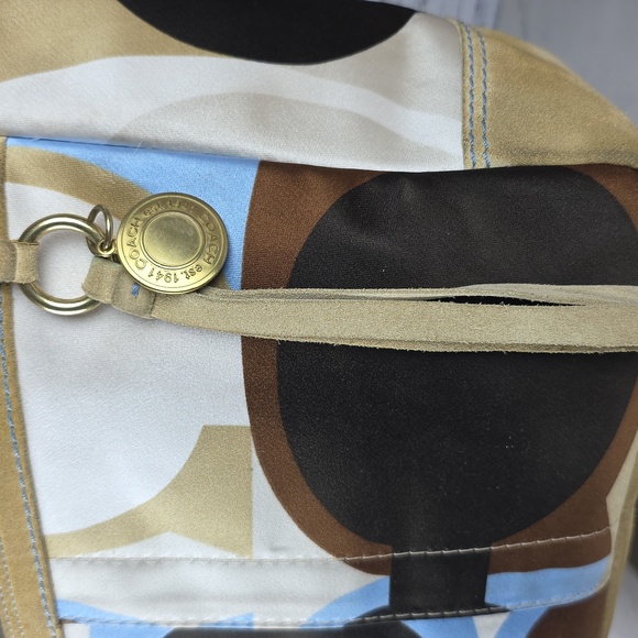 VINTAGE COACH #10113 HAMPTON TOTE BAG SCARF PRINT TAN BLUE BROWN SIGNATURE PURSE - Picture 7 of 17